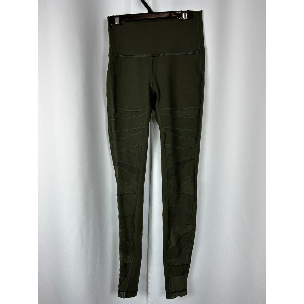Lululemon High Times Pant Mesh Dark Olive Green High Rise Leggings Size 4